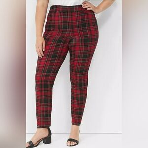 Lane Bryant Slim Ankle 4 Season Red Black Plaid Dress Pants Womens‎ 28